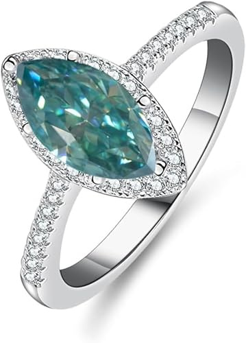 bagues, Bague en moissanite for femme, taille marquise, argent sterling S925, diamant de laboratoire(Green,9)