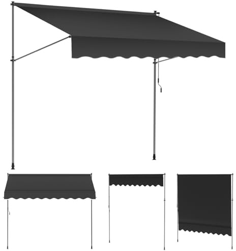 Monucep Klemmmarkise 400 cm Breit, Markise Ohne Bohren mit Handkurbel,Klemmmarkise Balkon UV-beständig,Balkon Sonnenschutz und Wasserdicht,Balkonmarkisen zum Klemmen Grau