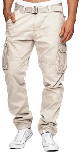 Indicode Herren William Cargohose aus Baumwolle m. 7 Taschen inkl. Gürtel | Outdoorhose Fog, 3XL