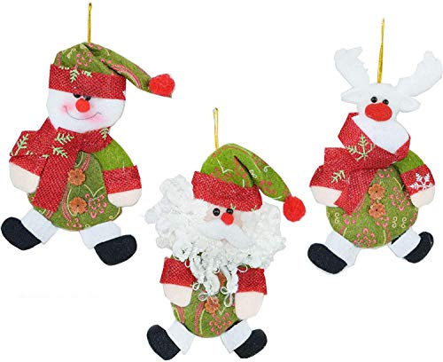 Shatchi 3 Handmade Novelty Christmas Tree Hanging Decoration Xmas Home Decor Stocking Fillers Santa Snowman Reindeer Teddy Toys Gifts