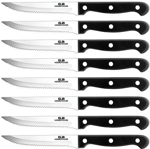 G.a HOMEFAVOR 8 pièces Couteaux à Steak de Cuisine avec Lame Dentelée, Couteau Viande Couteaux de Table en acier inoxydable, Steak Knives Set for Home