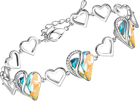 Leafael Infinity Love Heart Bracelet, Birthstone Bracelets for Women with Healing Stones, Allergy-Free Jewellery for Women with Gift Box, Silver-Tone Link Charm, 18 cm Chain with 5 cm Extender