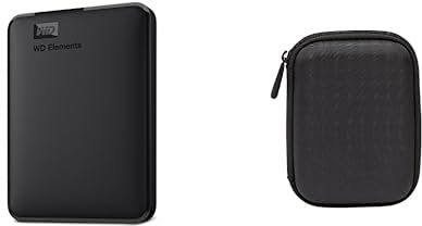 WD Elements - Disco Duro Externo portátil de 4 TB con USB 3.0, Color Negro & Amazon Basics - Funda de Disco Duro, Color Negro y Naranja