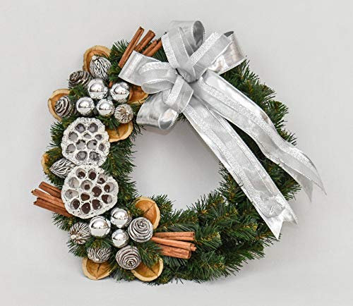 Türkranz Tischkranz Tannenkranz Wandkranz Kranz Weihnachtliche Deko - Silber Ø 35 cm Herbst - Winter - Willkommensgruß P5