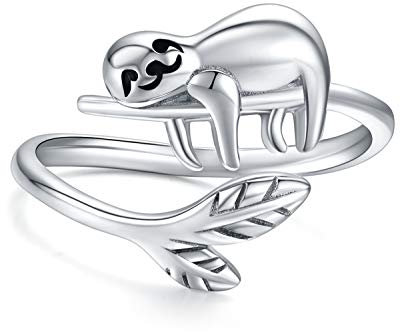 Faultier Ring 925 Sterling Silber Lächeln Faultier offenen Ring Süße Tier Ring für Damen Mädchen,Faultier Geschenk…