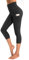 OUGES Damen Sport Leggings 3/4 High Waist Capri Leggins Yogahose Blickdichte Sporthose mit Taschen (Schwarz-20inch,XL)