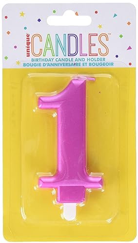 Dazzling Metallic Pink Number 1 Birthday Candle - Perfect Cake Topper for Unforgettable Milestones - 1 Pc