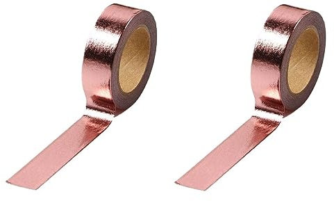 Syntego Lot de 2 rouleaux de ruban Washi métallisé couleur unie - Ruban de masquage adhésif décoratif, 15 mm x 10 m (or rose)
