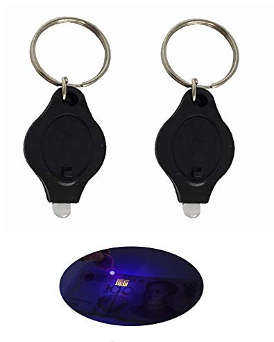 Lot de 2 ou 5 mini lampes de poche LED UV - Porte-clés - Détecteur d'argent - 7 couleurs