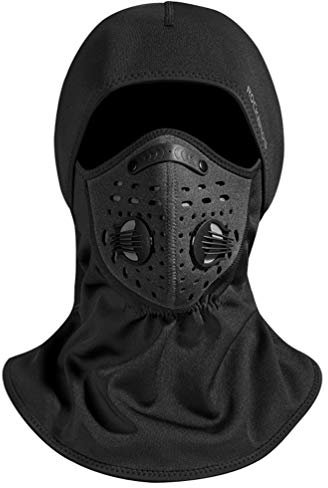 ROCKBROS Cagoule Polaire avec Filtres Tour de Cou Coupe-Vent Thermique Respirant Motif/Filtre pour Moto Vélo Ski Balaclava Hiver Homme Femme Noir