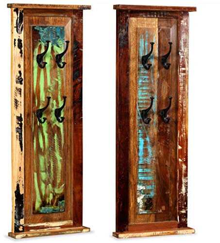 TEWTX7 Wandgarderobe, Garderobe Garderobenpaneel, Shabby-Look Vintage, 38 x 100 cm ~ Recyceltes Massivholz, schmiedeeiserne Haken