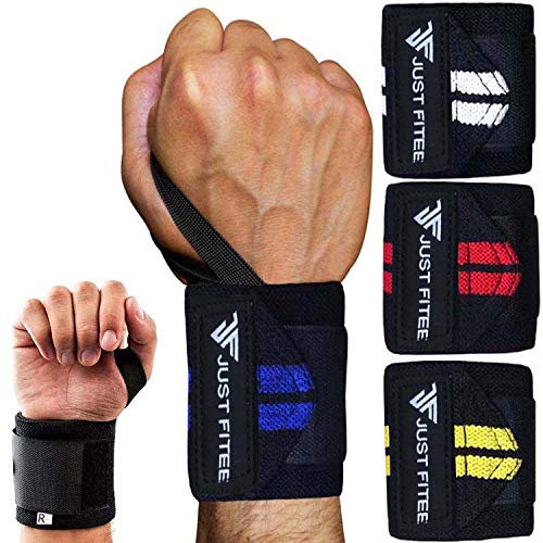 Just Fitee® Wrist Wraps, Handgelenk Bandagen Fitness, Gym handgelenkbandage, handgelenkbandage, Handgelenk Bandagen, zughilfen krafttraining,Handgelenk Bandagen Kraftsport (schwarz/blau)