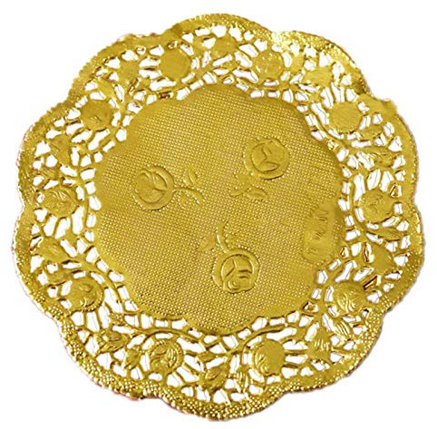 Yushu Platzdeckchen aus Papier, 8,9 cm, hohl, rund, mit Spitze, für Party, DIY, goldfarben, Wärmedämmung, Untersetzer, für Getränke, Kaffee, Tee, Tassen, 50 Stück