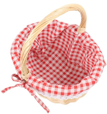 DOITOOL Koszyczki Wielkanocne Wicker Woven mit Griff Tablett Lagerung Snack Sü?igkeiten für Picknick Ei Party- Rot 26CM Kinder Einkaufskorb Geflochten Kinder Einkaufskorb Geflochten