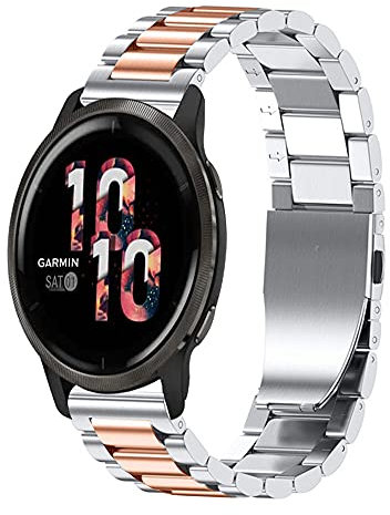 Correas de repuesto de metal compatibles con Garmin Venu 2S Smartwatch, correa de reloj de acero inoxidable sólido para hombres/mujeres compatibles con Venu 2S - plata/oro rosa