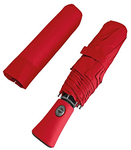 PERLETTI Ombrello Portatile Rosso Donna da Borsa - Ombrello Pieghevole da Pioggia Antivento Leggero - Ombrello Mini da Viaggio Compatto con Apertura e Chiusura Automatica - Diametro 100 cm (Rosso)