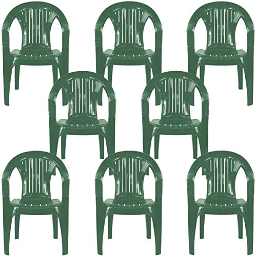 simpahome Stackable Low Back Plastic Garden Chairs - GREEN - Set of 8 Chairs for Indoor or Outdoor Use.