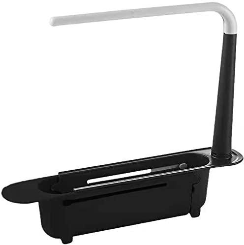 Yeehliny Spülbecken Organizer, Schwammhalter Küchen Organizer Erweiterbar Küchenspüle Organizer Teleskop Waschbecken Organizer Spülbeckenregal Abtropfgestell mit Geschirrtuchhalter (Schwarz)