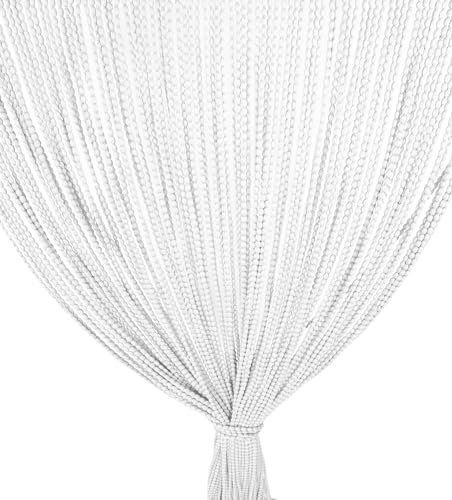 Mariel © Perlenvorhang aus weichem Stoff, Anti-Lärm-Insektenschutz mit Fäden, Weiß, Eisweiß, 100 x 220 cm