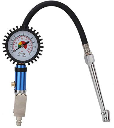 Reifenfüller mit Manometer, 12-bar Selbstklemmender Reifeninflator mit Manometer und Schnellluftanschluss, Reifendruck Prüfer für Auto, Fahrrad, Motorrad, Lkw