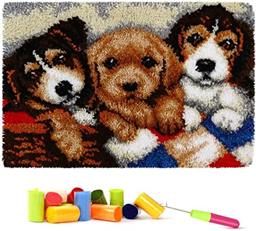 Myriad Choices Latch Hook Rug Kit Puppies 60x40 cm, DIY Latch Hook Rug Making Kit for Adults Kids Embroidery Kits Cross Stitch Kit Carpet Making Kit Needlework DIY Craft Kits for Home Decor
