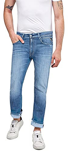 Replay Herren Jeans Grover Straight-Fit Bio, Medium Blue 009-1 (Blau), 32W / 36L