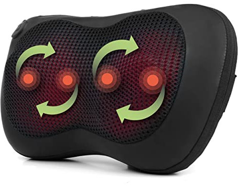 Salter EE6936BLKSTKEU7 Electric Shiatsu Massage Pillow - Heated Neck, Back and Shoulder Massager, Deep Tissue Kneading, Relax Tension, Pain, Knots, Muscles, UK & EU Adaptors, for Home & Office Use