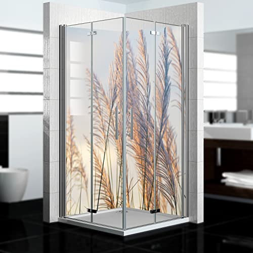 dedeco Eck-Duschrückwand wasserfest Motiv: Dünengras V6, UV-Lack matt, 2 x 100x200 cm, als Badrückwand zum Fliesenersatz, als Dekorwand, Wandverkleidung und Duschplatte aus Aluminium - Made in Germany