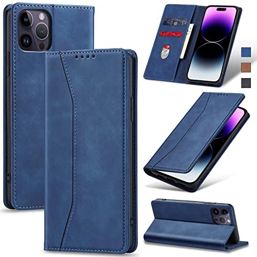 Jasonyu Case for iPhone 14 Pro Max Leather Wallet Flip Cover with Card Holder,Kickstand, Magnetic Closure,TPU Shockproof Phone Case Compatible with iPhone 14 Pro Max (Blue)