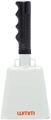 WMM 25,4 cm Kuhglocke mit Griff, Anfeuerklingel für Sportveranstaltungen, Fußballspiele, solide Stahl-Kuhglocke, Alarmglocke (weiß)