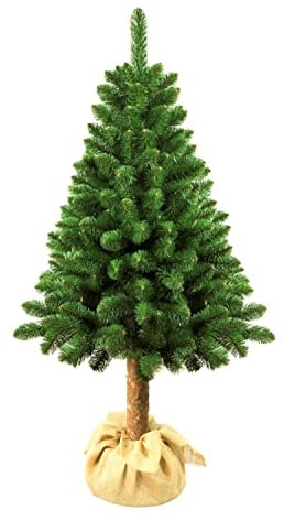 Damich Künstlicher Tannenbaum Kiefer mit Naturstamm 180cm Christbaum mit Kunststoffsockel PVC Dekoration Weihnachtsdeko