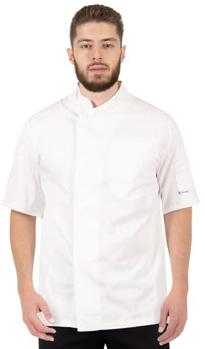 PALLTEX KOTO SS 100% Baumwolle Kochjacke Unisex Kochjacke Damen Kochjacke Herren Kochkleidung Professional Chef Uniform Kurzarm (Weiss, L)