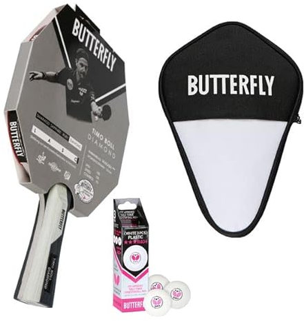 Butterfly Timo Boll Tischtennis Set Diamond | TT-Schläger + Hülle + Bälle | Tischtennisset | ITTF Wakaba Belag | routinierte Vereinsspieler Profi Set