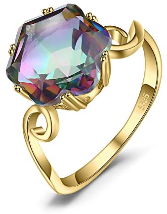 JewelryPalace Hexagon 5.7ct Echt Regenbogen Quarz Solitär Ring Damen, Große Naturstein Bunte Damenring Silber 925 Ring Promise Frauen Schmuck Mädchen Vergoldet 54