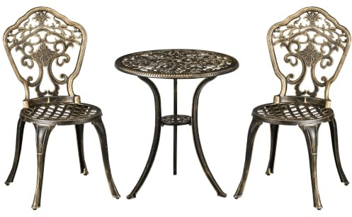 Outsunny Aluminium Garten Bistro Set Gartenmöbel 3 Stück 2 Stühle + 1 runder Tisch Nachahmung Schmiedeeisen