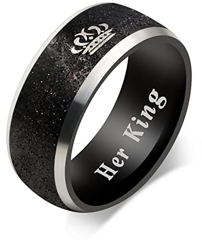 Uloveido Y1314 Ring mit Aufschrift Her King, zweifarbig, Schwarz / Blau, passend für Paare, Hochzeit, Verlobung, Valentinstag, Schmuck, Geschenke, P1/2 (57mm), Kein Edelstein