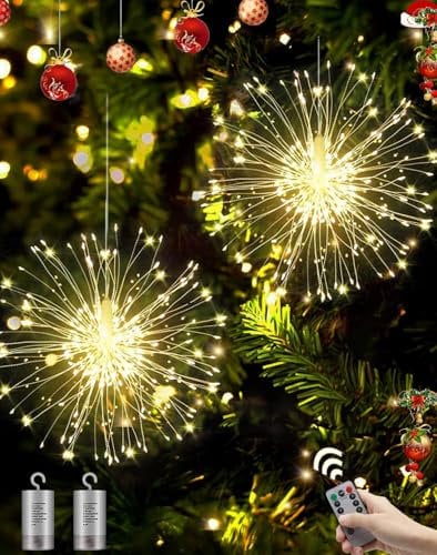 Joysing Feuerwerk Lichterkette 2 Stück 150 LED Weihnachtsbeleuchtung Batteriebetrieben mit Fernbedienung, 8 Modi Weihnachtslicht Wasserdicht Weihnachtsdeko Fenster für Außen Innen Deko- Warmweiß