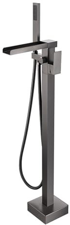 BiaoTeng Freistehende Badewanne Armatur grau 360° Drehbar Einhebelmischer Messing Standarmatur Freistehend Wannenarmatur, grau