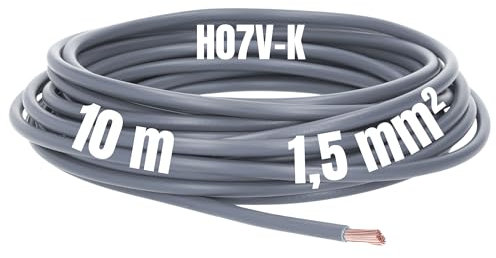 Kalitec 10 metros H07V-K 1,5 mm² gris cable flexible I PVC cable individual I cable 1,5 mm2 I cableado hostil I cable individual I cable de un solo cable
