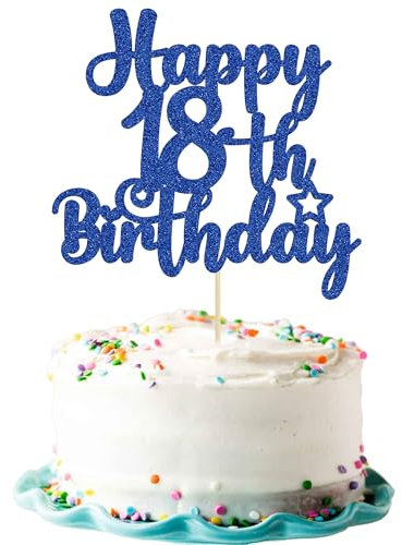 Gyufise 1Pc Happy 18th Birthday Cake Topper Glitter 18 & Fabulous Cheers to 18 Years Old Birthday Cake Pick for Celebrating 18th Birthday Party Cake Decorations Supplies Blue