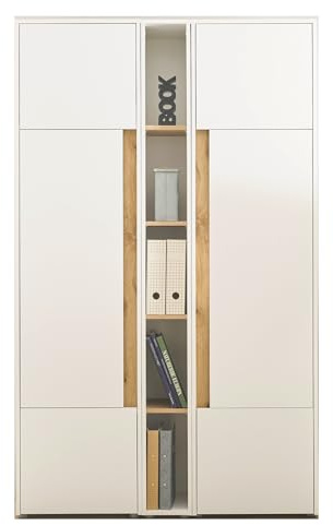 Büroschrank Aktenschrank in weiß und Wotan Eiche 2X Stauraumschrank und Regal für Homeoffice Hochschrank Ordnerschrank Set modern 120 x 200 cm Center (Set 3)