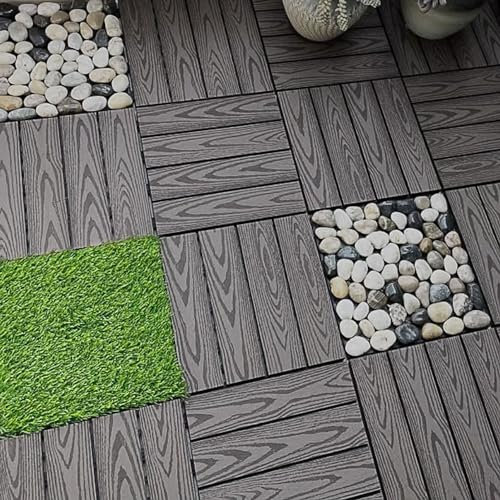 44 Stück Langlebige, Ineinandergreifende Terrassenfliesen Aus Holz Und Kunststoff Mit Geprägtem Muster, Leicht Zu Reinigen, Dekorativer Balkonboden, Garten, Terrasse(Size:55 Pcs,Color:Geprägtes Grau)