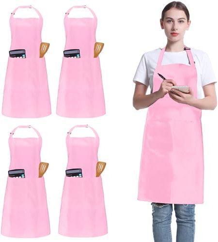 4 Pezzi Grembiuli da Chef Rosa, Grembiule Unisex Regolabili con 2 Tasche, Grembiuli Personalizzabili per Uomo e Donna, Grembiuli Professionali per Cucina, Giardinaggio, Ristorante, Caffetteria (Rosa)