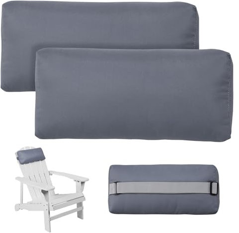 Rasugarlary Kopfstützenkissen für Terrasse, Chaiselonge, Chaiselongue-Kissen für den Außenbereich, mit verstellbarem elastischem Streifen, Kopfstützenkissen für Liege, Bürostuhl, Dunkelgrau, 2 Stück