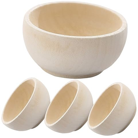 ifundom 4pcs Set Unfinished Wooden Small Bowl DIY Crafting Mini Kids Wood Toys Paintable Blank Round Shaped Decor Accessories