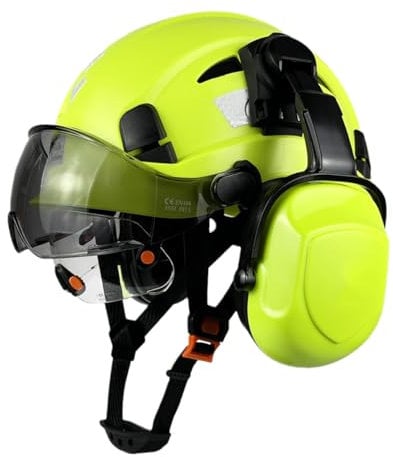 HaoYiShang Industrial Safety Helmet with Visor Ear defenders Muffs Hard Hat with Visor Vented OSHA Approved Hardhats hard hats construction Work Head Protection Certified ANSI/ISEA Z89.1 (Green)