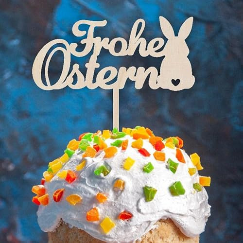CAKE TOPPER Frohe Ostern aus Holz - Tortendeko & Kuchendeko - Osterdeko - Torten-stecker (Frohe Ostern Hase)
