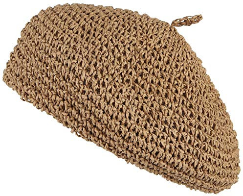 GEMVIE Casquette en Paille Femme Béret Basque Chapeau Été Tissé Français Chapeau Art Chapeau Voyage Anti UV Plage Chapeau de Soleil Kaki