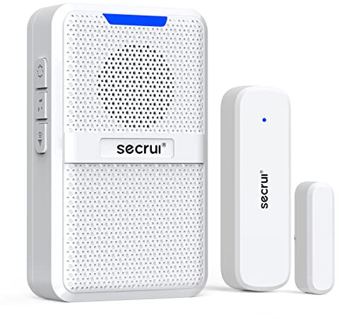 SECRUI Wireless Door Chime, 5 Adjustable Volume 600Ft Range Door open Contact Sensor Alarm with 62 Chimes Mute Mode Door Bell Plugin Receiver for Home/Office/Store (White)