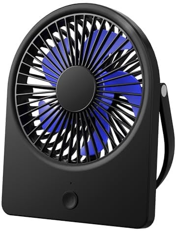 EasyAcc USB Desk Fan - Silent Powerful [Strong Wind Ultra Quiet] - 3 Speeds/Wall Hang/180° Rotatable/USB-C Corded - Small, Portable, Quiet Desk Fan for Bedroom/Home Office - Blue